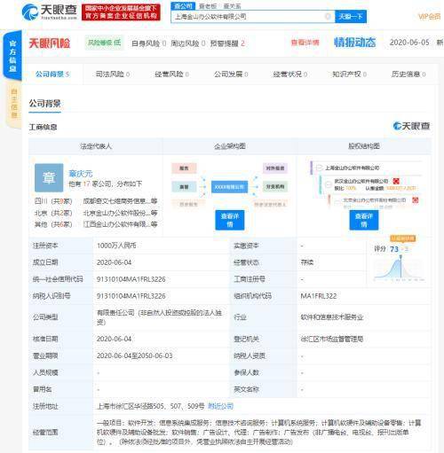 金山辦公上海新公司成立 注冊資本千萬，加碼軟硬件技術開發